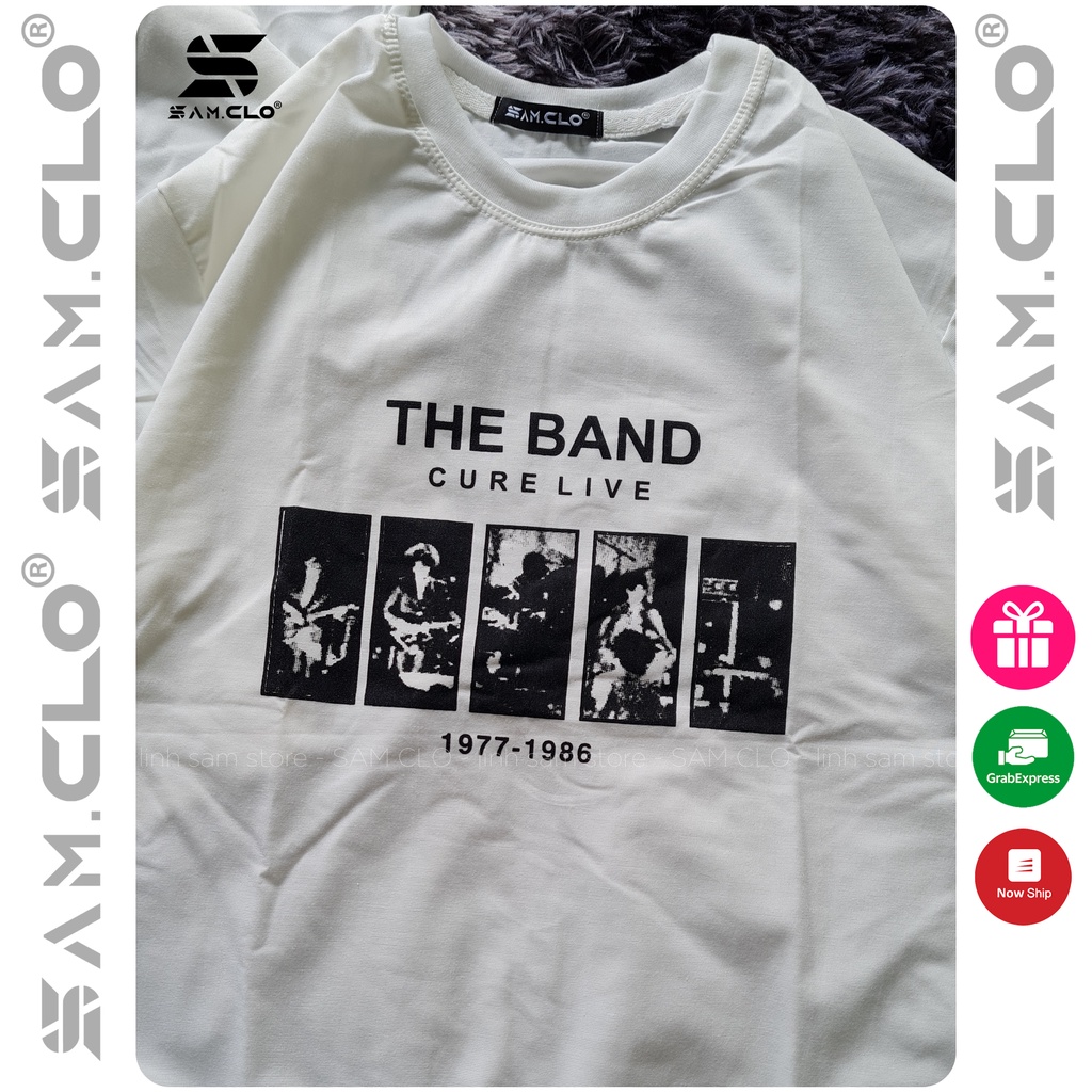 Áo thun nữ tay lỡ SAM CLO freesize phông form rộng dáng Unisex, mặc lớp, nhóm, cặp in chữ THE BAND CURE LIVE