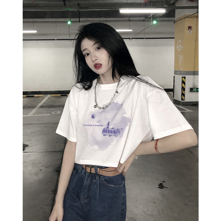 Áo Thun Croptop Tay Ngắn Dáng Rộng In Hình Thời Trang Cổ Điển Dành Cho Bạn Nữ