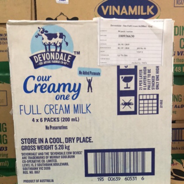 Thùng 4 Lốc Sữa Nguyên Kem Devondale FullCream (24X200ml)