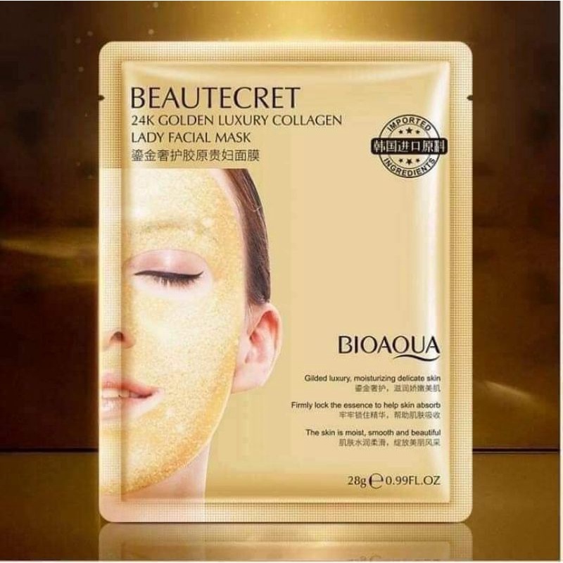 Một Miếng Mặt nạ Thủy Tinh Bioaqua 24k Golden Luxury Collagen Lady Facial Mask 28g