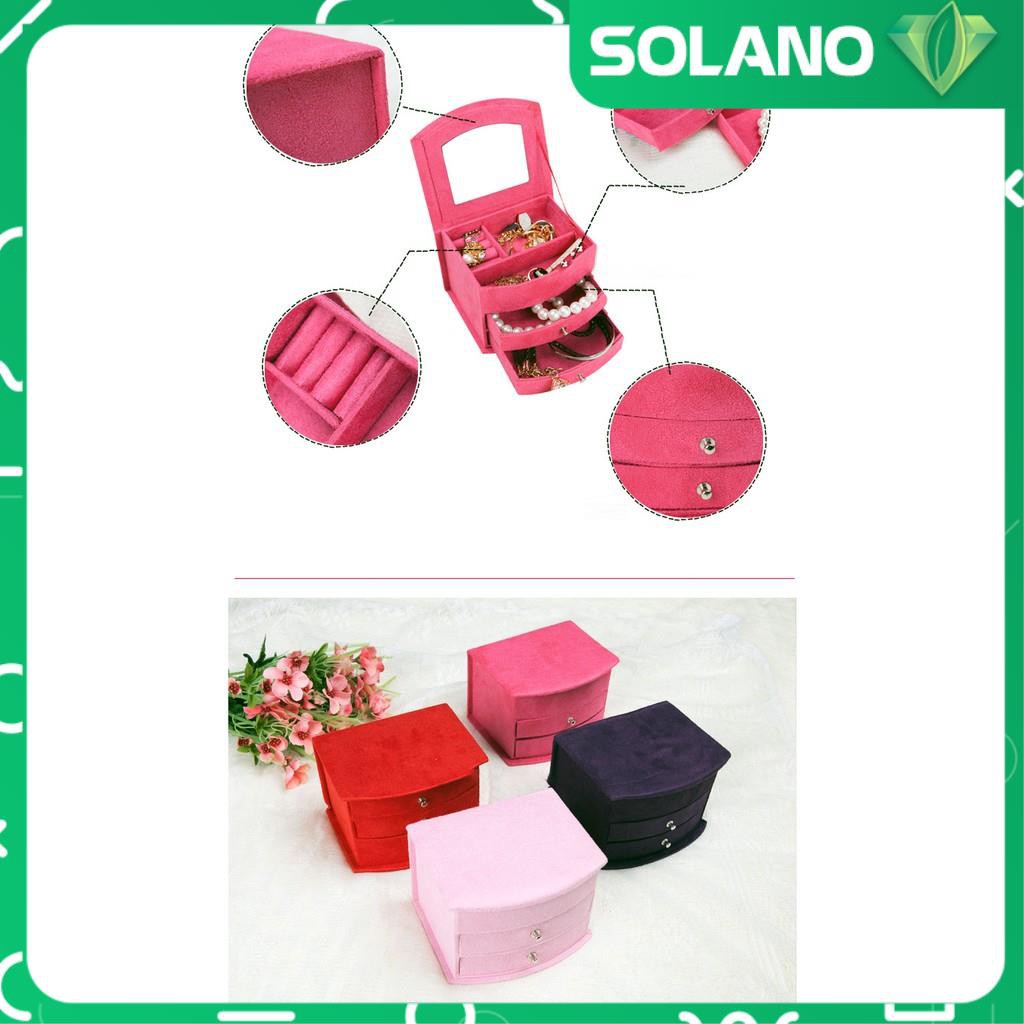 Hộp Đựng Trang Sức 3 Tầng Bọc Nhung Có Gương SOLANO DHDTS