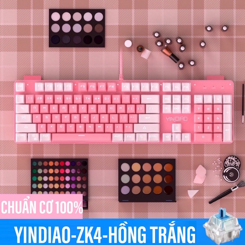 Bàn Phím Cơ Gaming Blue Switch Và Chuột Máy Tính LapTop YINOIAO ZK4V G15 LED 12 Chế Độ Màu Hồng Trắng Rễ Thương Cao Cấp