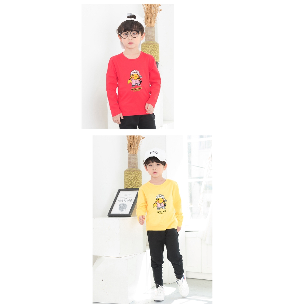 Áo Thun Cotton Tay Dài In Hoạt Hình Pikachu 9 Màu Lựa Chọn