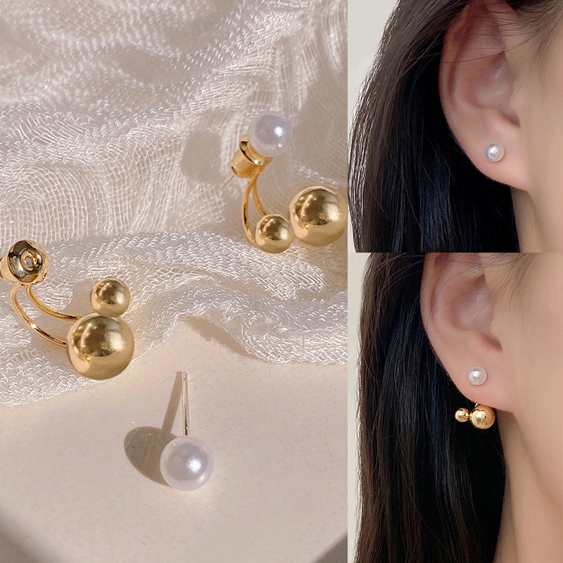 Bông Tai Một Phong Cách Retro Pháp Đính Ngọc Trai Kim Loại Đơn Giản Độc Đáo