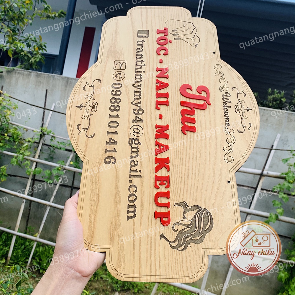 Biển gỗ trang trí SPA size 27x47cm - Khắc thông tin shop bằng laser rõ nét - Thiết kế theo yêu cầu