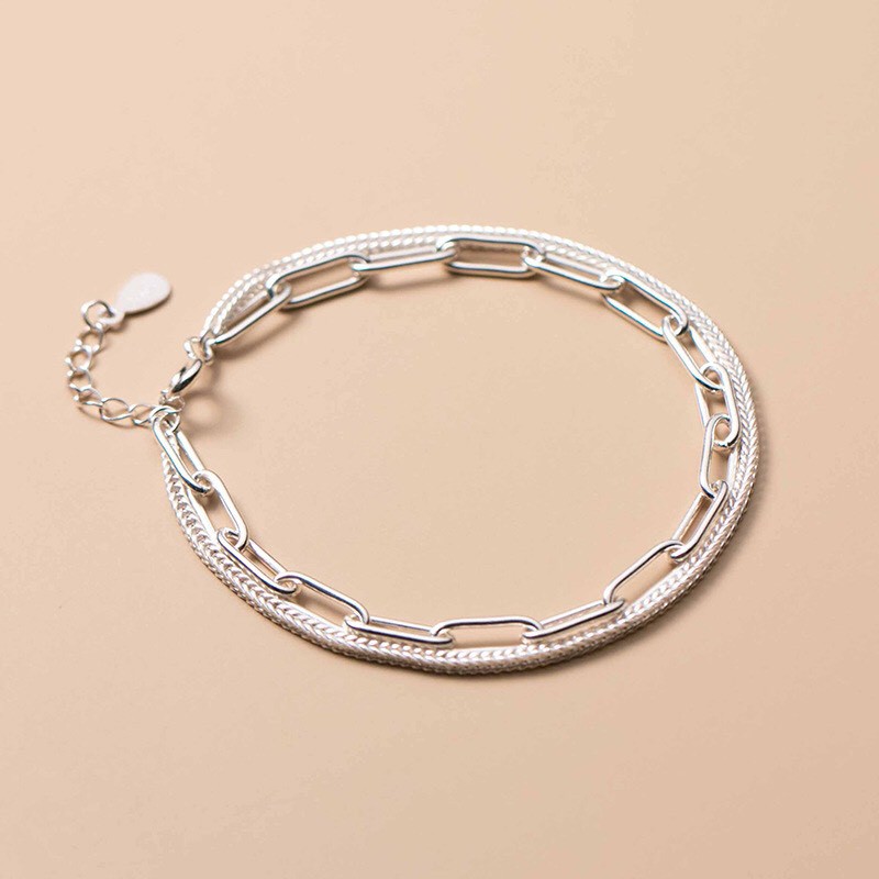 Lắc Tay Bạc MIRASON Kép Dây Xích &amp; Dây Thuôn Basic Unisex MLT053 - Vòng Tay Bạc 925 Cao Cấp