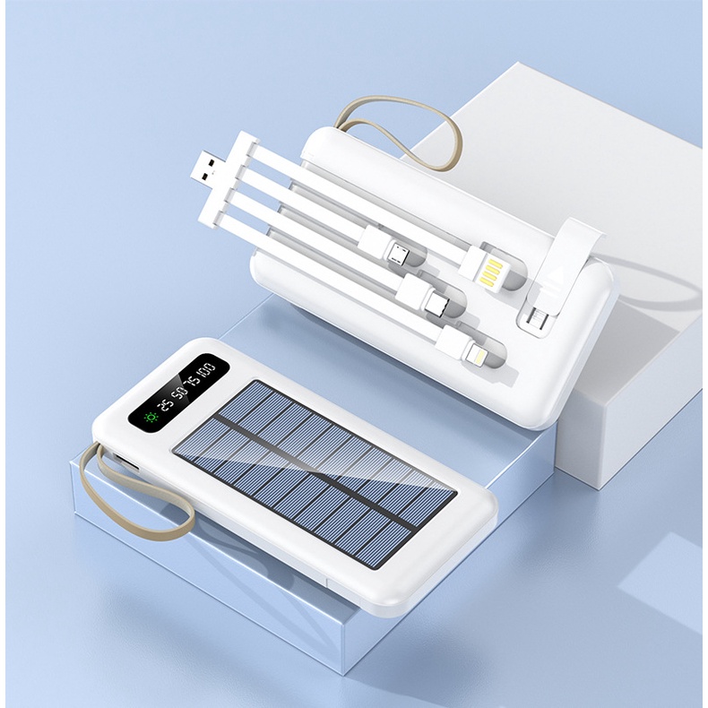 Pin sạc dự phòng năng lượng mặt trời tích hợp cáp sạc, giá đỡ điện thoại