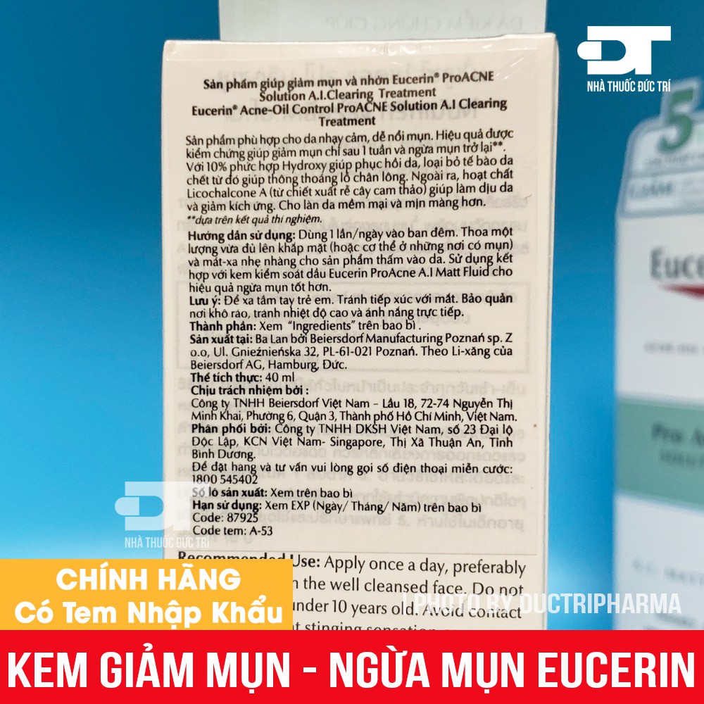 Kem giảm mụn, nhờn Eucerin Pro Acne A.I Clearing Treatment 40ml