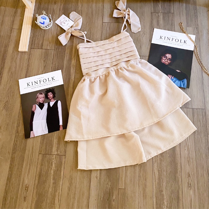 Set babydoll - Áo 2 dây xếp ly ngực kèm quần short chất đũi xốp mềm mại, dày dặn phồng đẹp