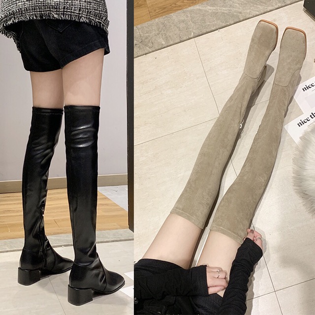 (Kèm ảnh thật) CÓ SẴN Bốt đùi da lộn mũi vuông | BigBuy360 - bigbuy360.vn