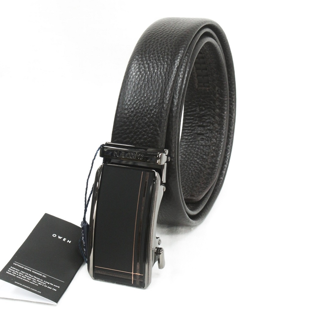 Thắt Lưng Nam Owen BELT220601 Dây Da Bò Thật Cao Cấp Nịt Nam Màu Nâu Mặt Hợp Kim Đúc Nguyên Khối Khóa Trượt Tự Động