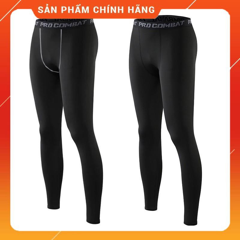 QUẦN GIỮ NHIỆT COMBAT PRO LEGGING TẬP GYM NAM DÁNG DÀI MÀU ĐEN