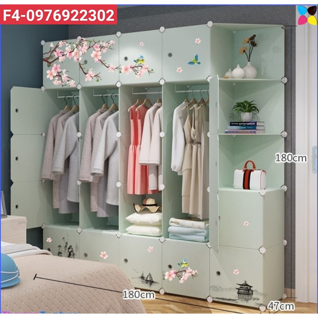{MẪU MỚI}Tủ nhựa ghép - tủ quần áo đăng thông minh 25 ô (gồm 3 kệ xéo ), size sâu 47cm, chọn màu theo phân loại (kèm 4 t