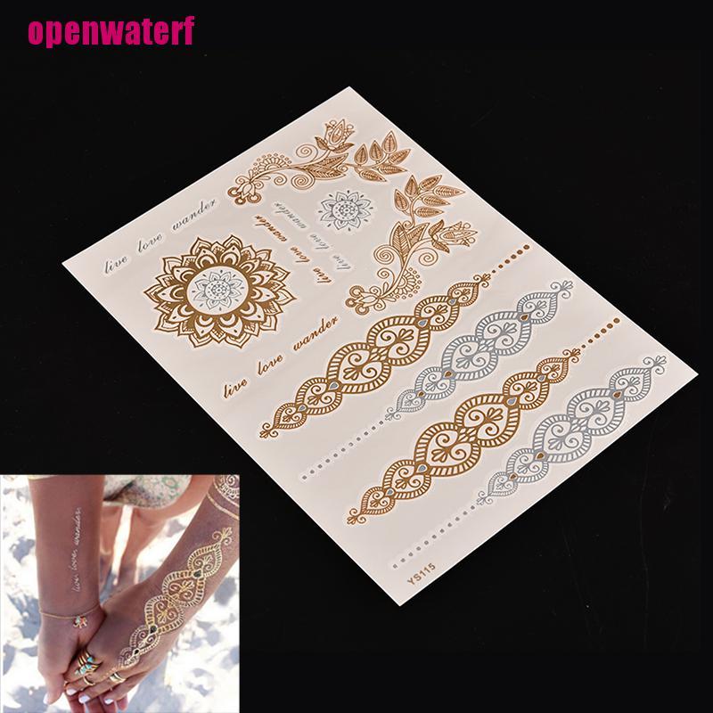 【openf】Gold Silver Metallic Flash Temporary Tattoos Stickers Temporary Body Art Tattoo