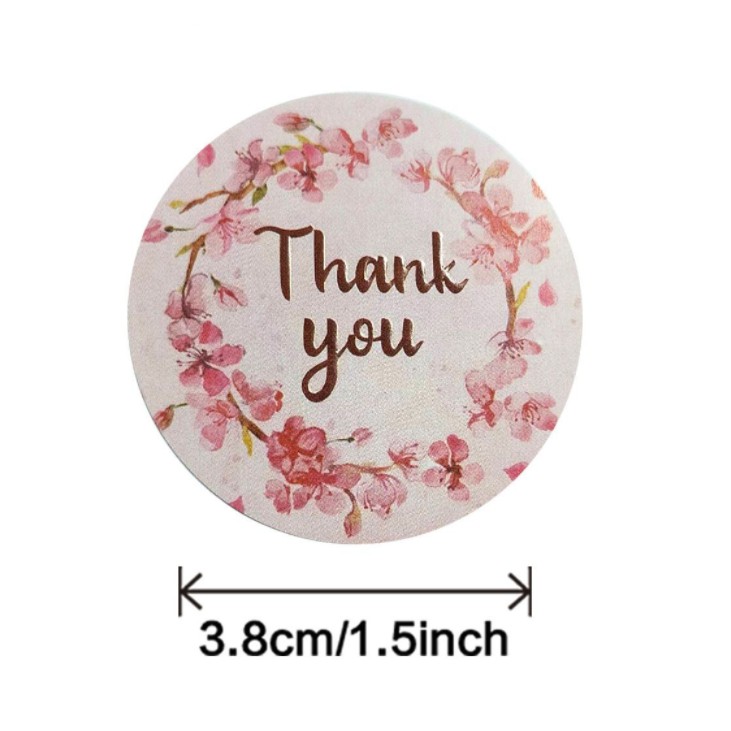 Cuộn 500 miếng stick Sticker Thank you Dán nhãn cảm ơn hoa đào xinh xắn