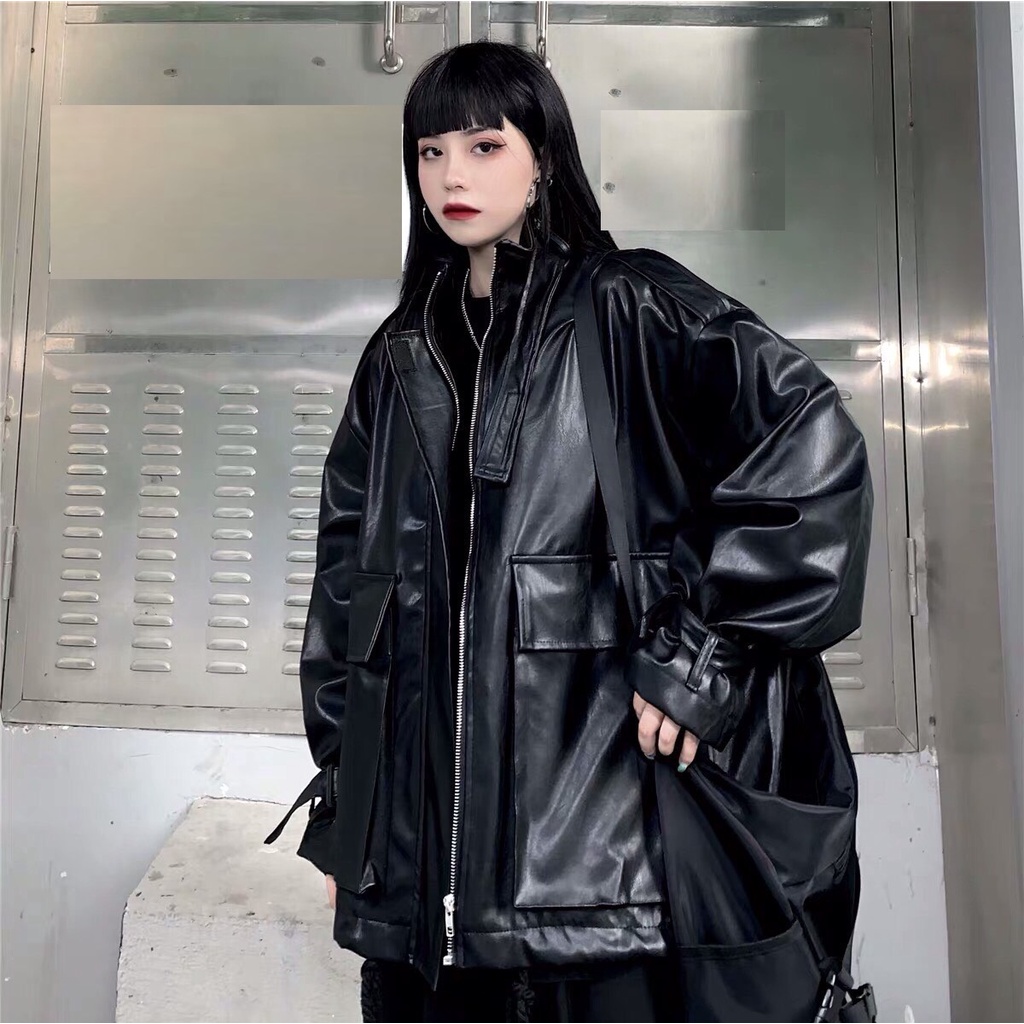 Áo Khoác Da Túi Hộp To PEONYB Nữ [FREESHIP] 🌸 Jacket form rộng tay bồng, sweater cổ cao phối đai cá tính Ulzzang 🌸 | BigBuy360 - bigbuy360.vn
