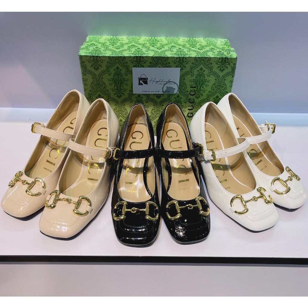 Giày cao gót quảng châu cao cấp đế vuông Gucci. 7cm (full hộp- full phụ kiện)