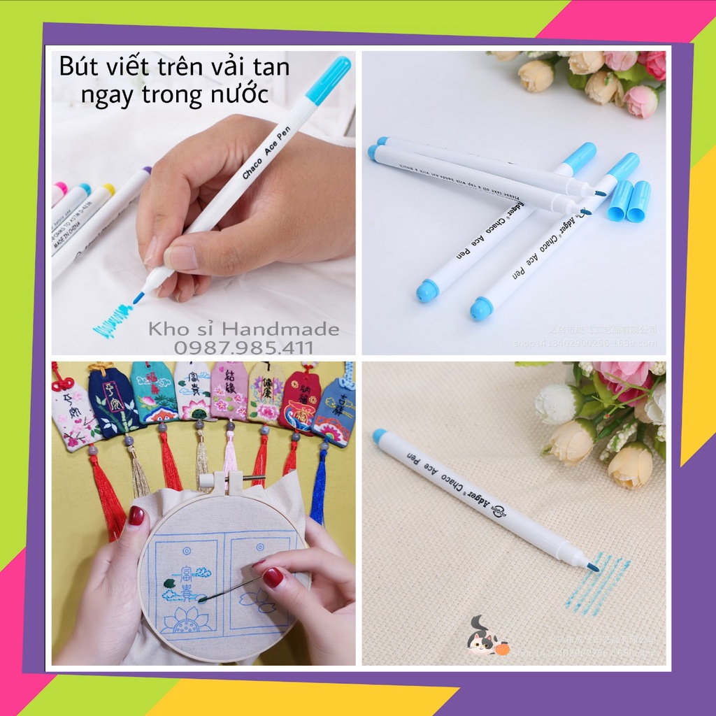 Bút viết trên vải tan ngay trong nước - Thêu, đan len xù (Màu xanh)