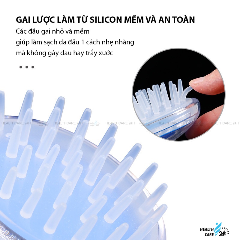 Lược gội đầu gai silicon massage da đầu Healthcare24h H003, giúp tẩy da chết, làm sạch sâu, thư giãn, kích thích mọc tóc