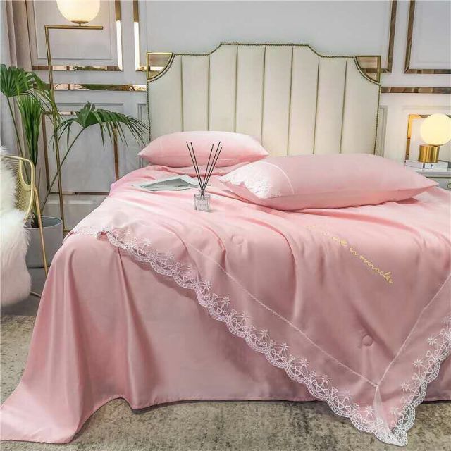 BỘ CHĂN GA GỐI TENCEL 80S LẠNH 4 MÓN( chăn trần bông)