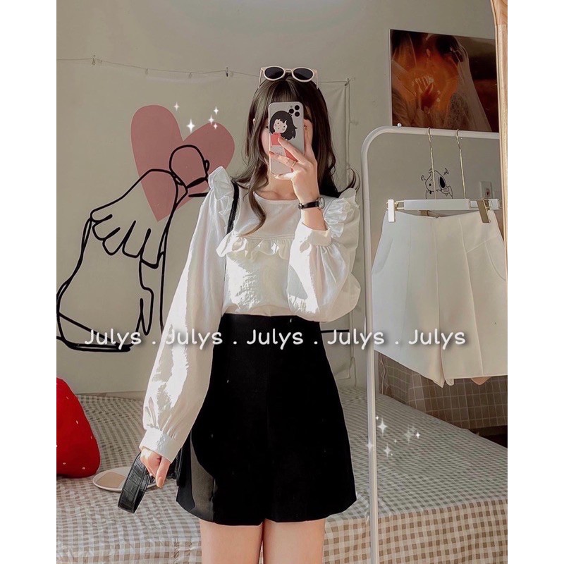 Áo Sơ Mi Kiểu Bèo Viền( Ảnh Thật shop Chụp Kèm Video Cận Chất)