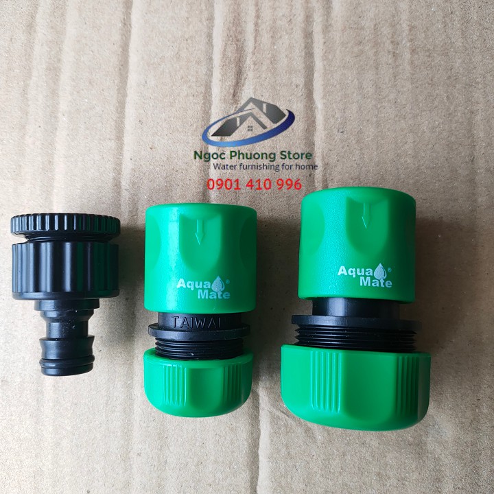 Bộ 3 CÚT NỐI NHANH AQUAMATE nối ống mềm làm vườn 14mm-21mm với vòi nước – W3130 và W3180 kèm W3084