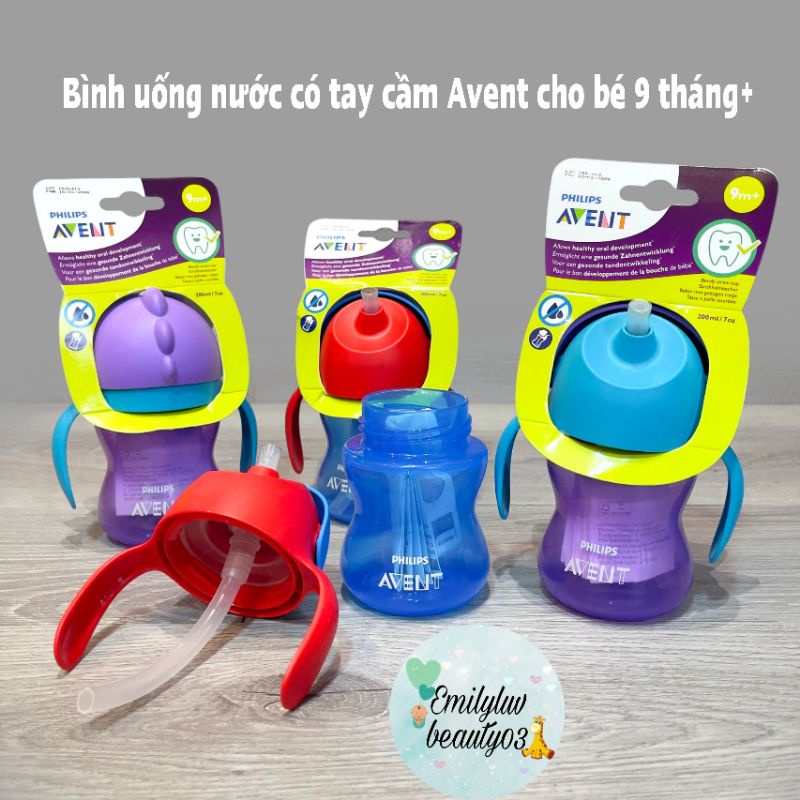 Bình tập uống ống hút có tay cầm Philips Avent 200ml cho bé từ 9 tháng+