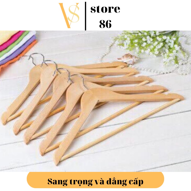 Móc Gỗ Treo Quần Áo, Móc Phơi Đồ Có Thanh Ngang Treo Áo Nam Nữ Tiện Lợi