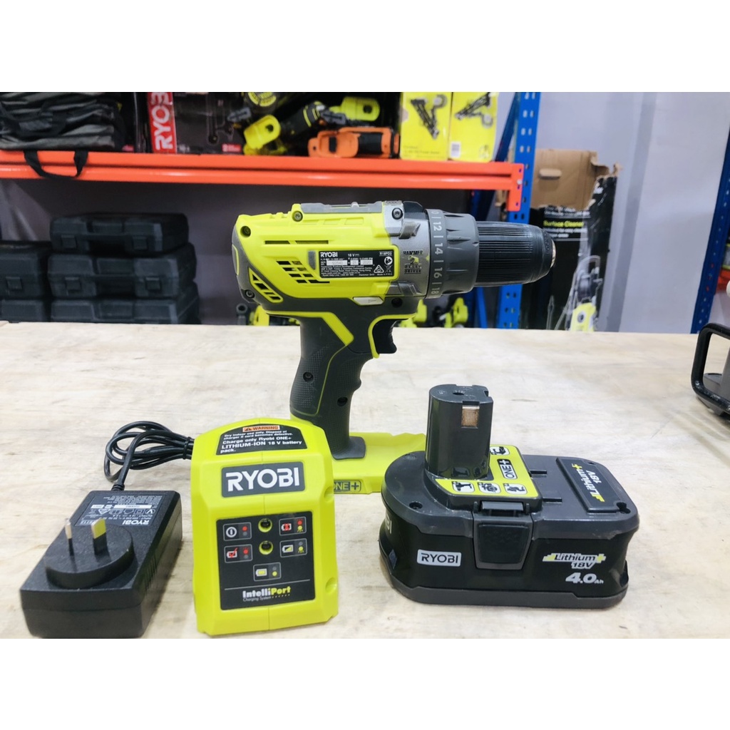 MÁY Khoan Búa 18V RYOBI kèm Pin 4Ah và Sạc R18PD3-H40G-95%-3 THÁNG -ÚC