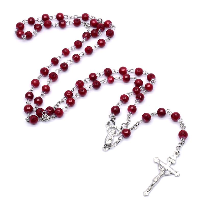 Vòng cổ Dạng Chuỗi Hạt Mặt Thánh Giá Bằng Kính Rosary 6mm