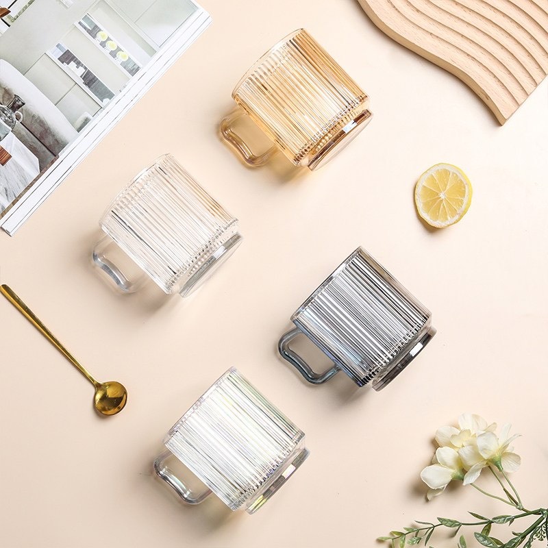 Cốc thủy tinh vân sọc có quai hình trụ, ly thủy tinh cao cấp  - VS331