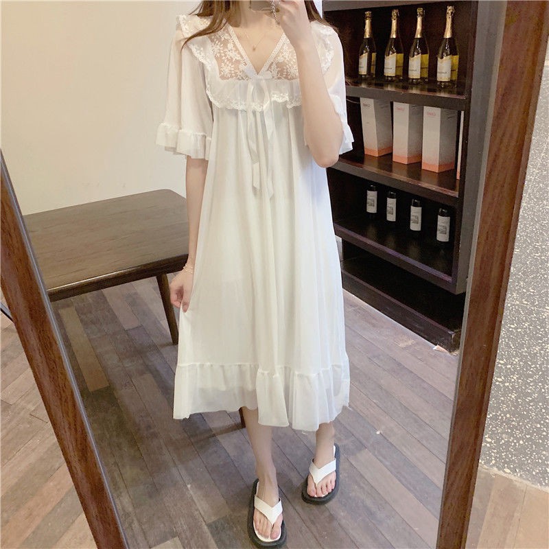 đồ ngủ Váy ngủ nữ mùa hè ngắn tay mỏng cổ tích công chúa phong cách ngọt ngào và dễ thương dịch vụ tại nhà [ | BigBuy360 - bigbuy360.vn