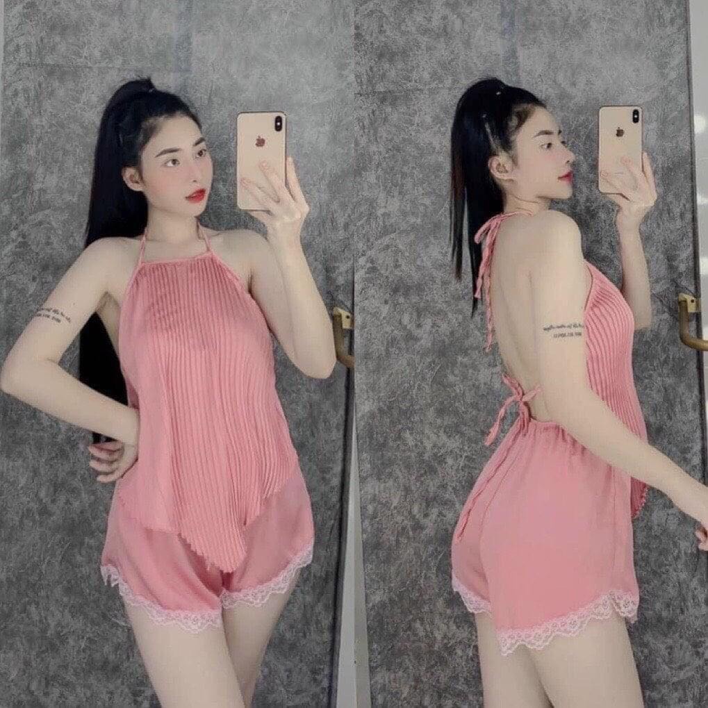 [Có size 71kg] Đồ ngủ bigsize sexy / Yếm ngủ dập ly không mút ngực, chất liệu phi mềm, kèm quần ren gợi cảm