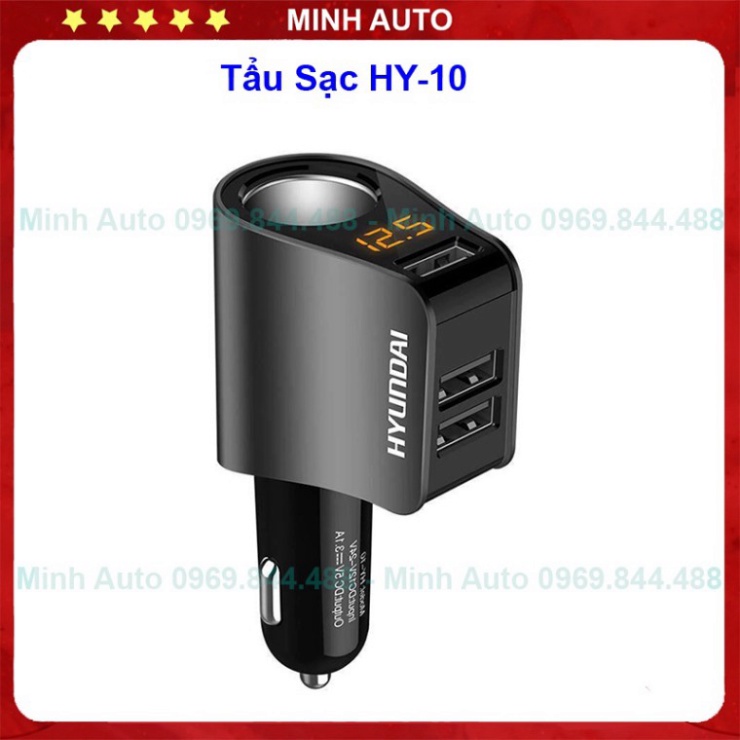 Tẩu Sạc Ô Tô - Tẩu Sạc Xe Hơi  - Hyundai HY-10 - Có Đèn Led Báo Điện Áp Ác Quy