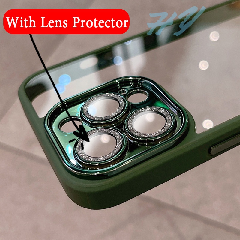 Ốp Điện Thoại Cứng Trong Suốt Lấp Lánh Chống Sốc Bảo Vệ Ống Kính Máy Ảnh Cho iPhone 11 12 13 Pro Max ip13