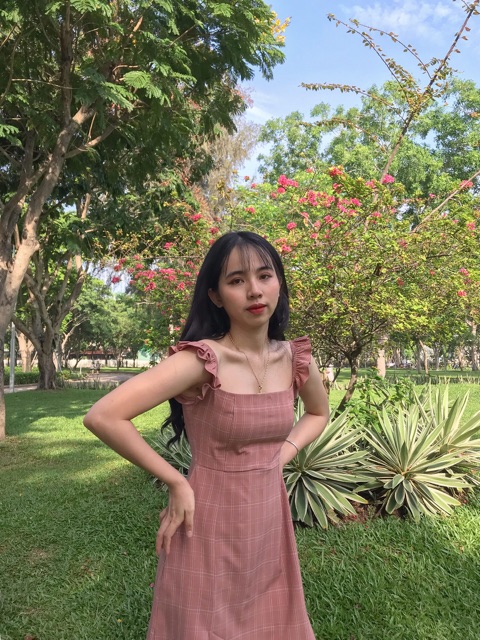 Đầm kẻ tay cánh tiên hai màu siêu yêu ẢNH TỰ CHỤP