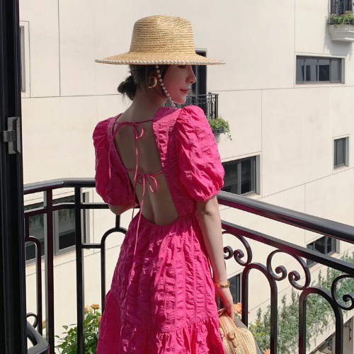 Váy đầm hở lưng tay ngắn, Đầm dài hở lưng dạ hội tay phồng màu cực xinh | BigBuy360 - bigbuy360.vn