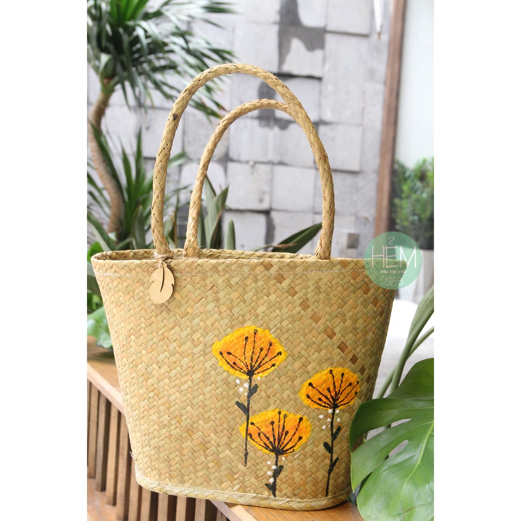 TÚI  XÁCH CỎ THỦ CÔNG, TÚI CÓI ĐI BIỂN HANDMADE SIÊU TO KÈM TAG GỖ