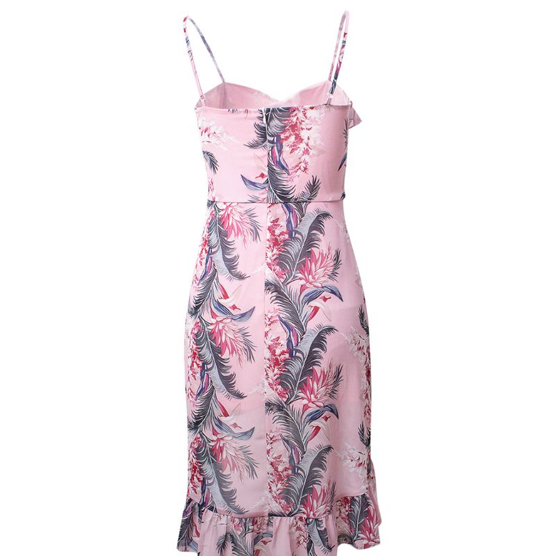 Xiangbao Đầm Midi Hai Dây Nhún Bèo Dáng Dài Phong Cách Boho Mùa Hè Cho Nữ