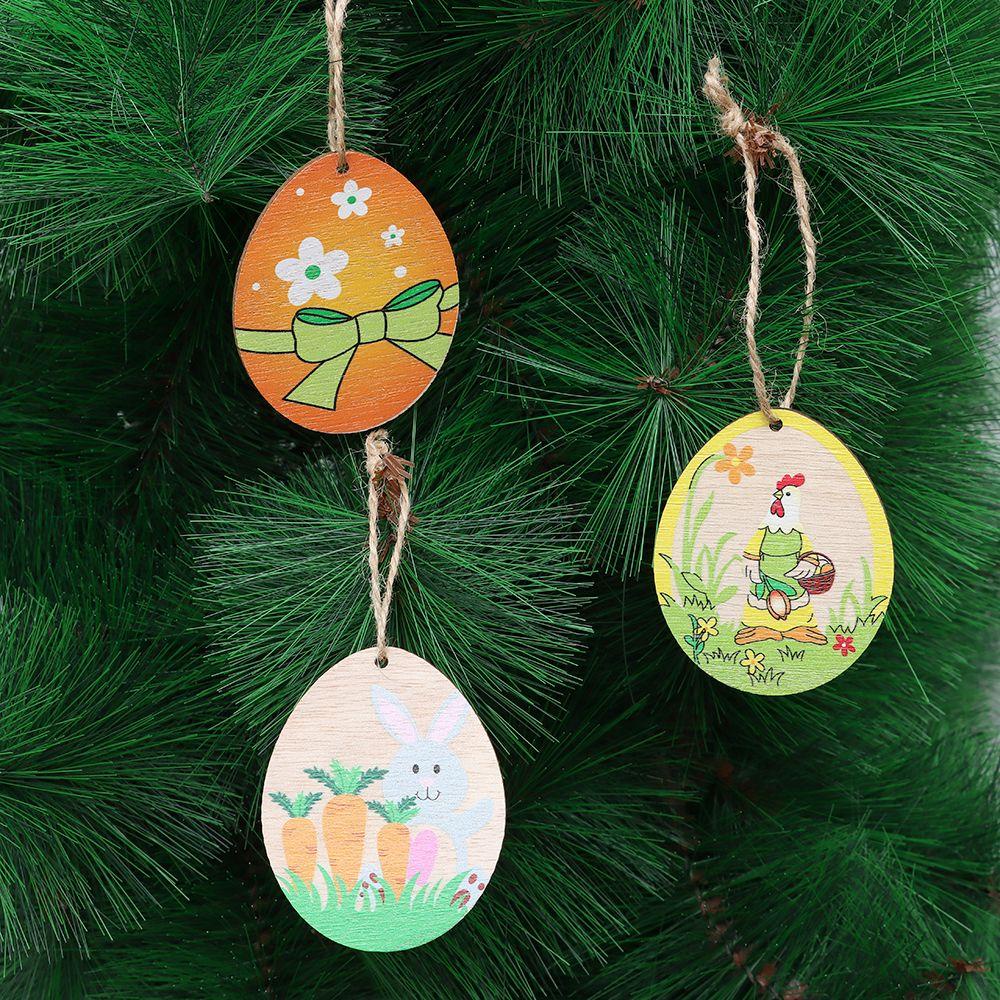 Set 10 Phụ Kiện Treo Trang Trí Bằng Gỗ Hình Thỏ Phục Sinh