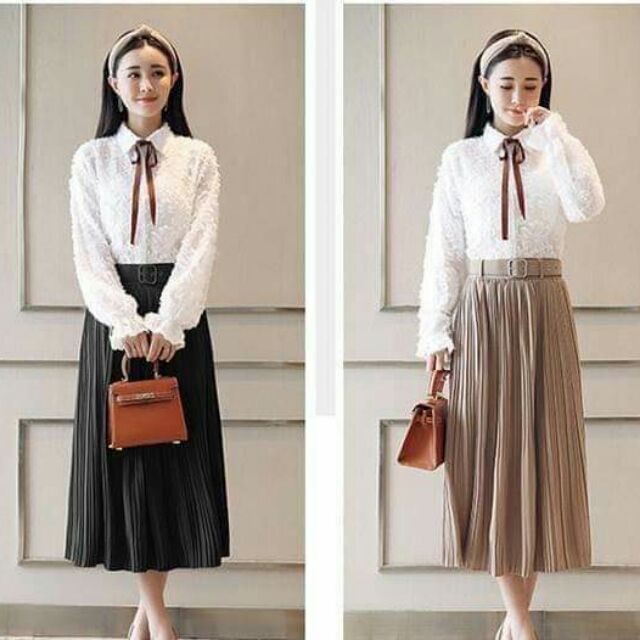 Sét áo + váy xếp ly