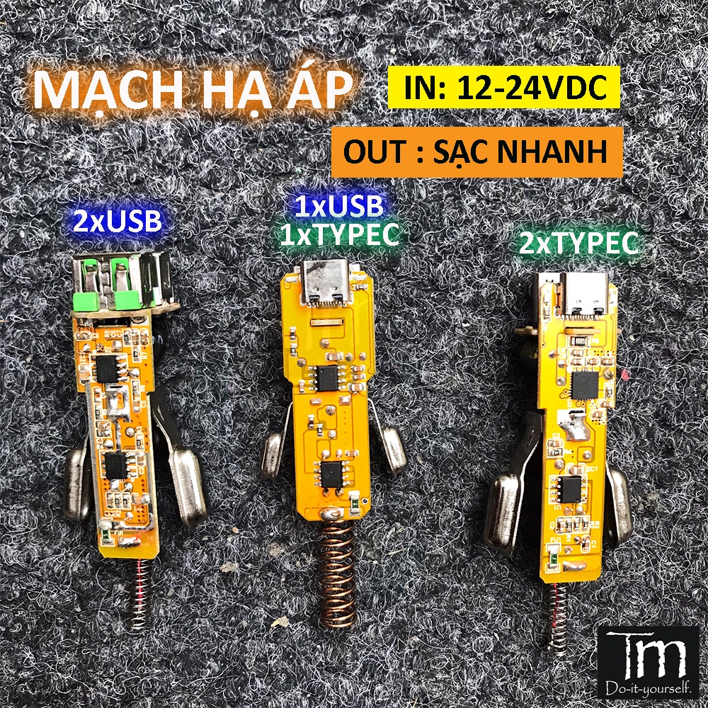 Mạch Hạ Áp 12-24V Đầu Ra Sạc Nhanh PD3.0 QC3.0 Vàng