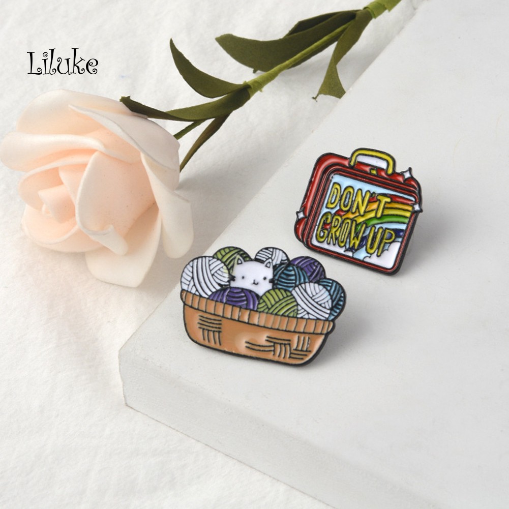 【LK】English Letter Don't Grow Up Luggage Cat Badge Collar Brooch Pin Lapel