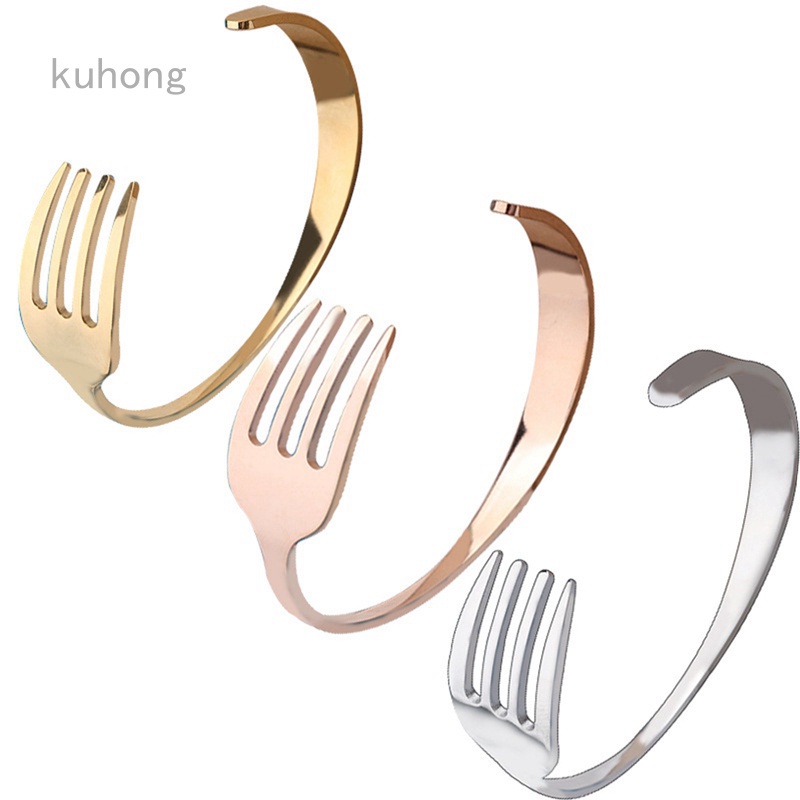Vòng tay hở hình nĩa chữ C bằng thép không gỉ sáng tạo