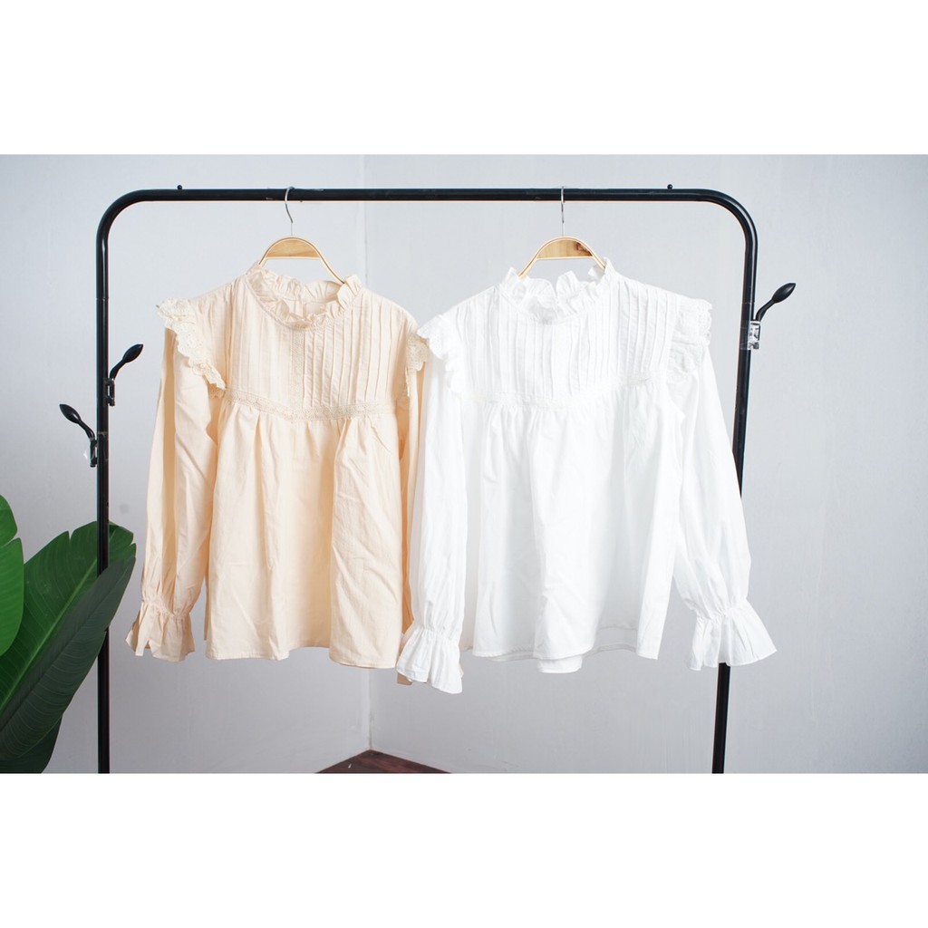 [ẢNH THẬT SAU] Áo babydoll cánh tiên tay phồng 2 màu be, trắng