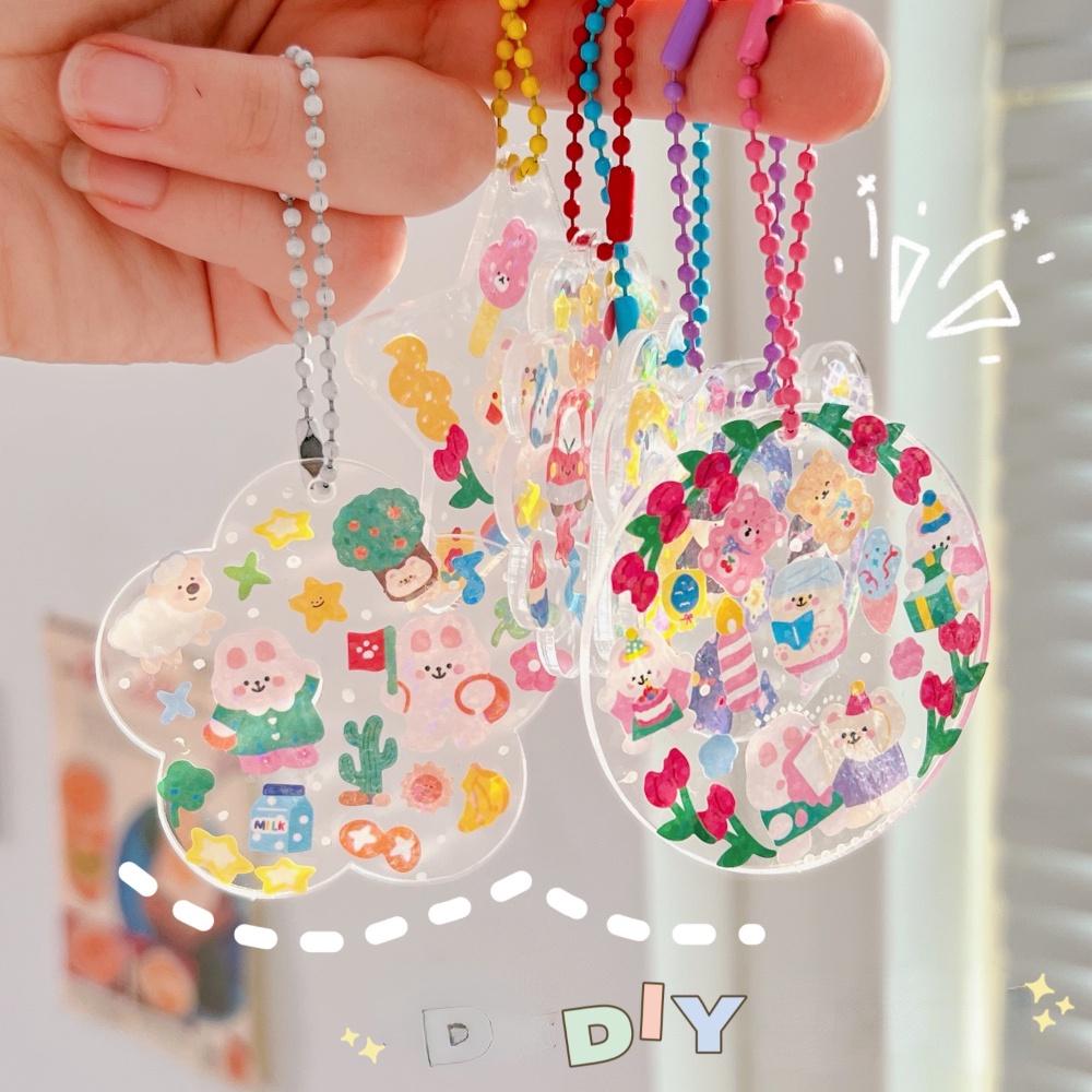Móc Khóa Hình Tròn Bằng Acrylic Họa Tiết Ngôi Sao Lấp Lánh Diy Dễ Thương