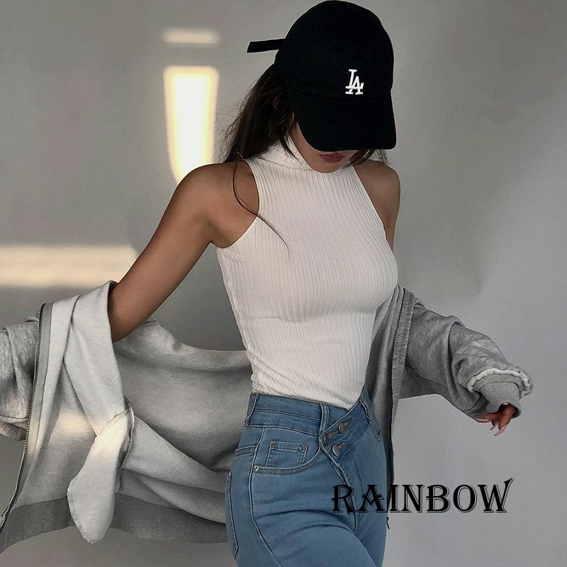 Áo Tanktop Cổ Cao Không Tay Màu Sắc Cầu Vồng Thời Trang Dành Cho Nữ