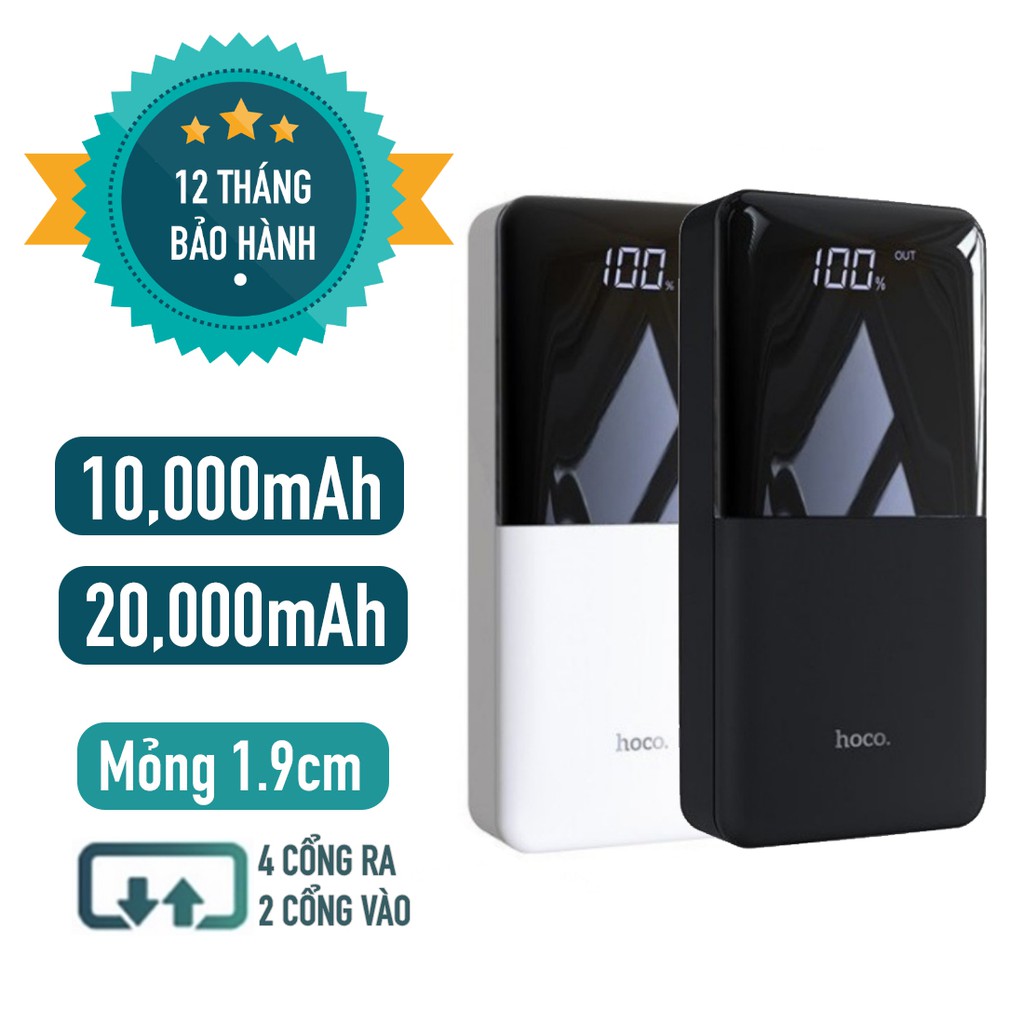 [Chính hãng BH 1 đổi 1] Pin sạc dự phòng Hoco J42 / J42A 10000mAh/20000mAh 2-4 đầu ra USB-A, 2 đầu vào, màn hình led