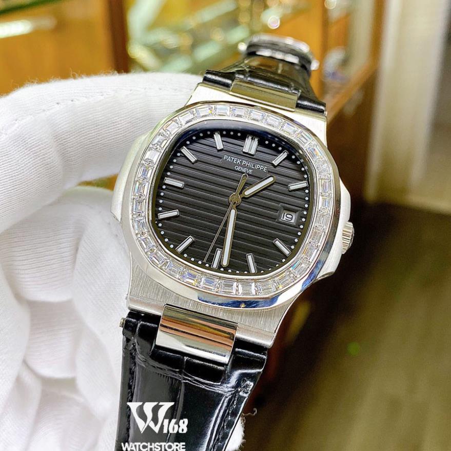 Đồng Hồ Nam PT Philip Cơ Automatic Nhật, Mặt Saphire 41-42mm mặt vuông viền đá 3 MÀU nổi bật, Chống Nước 5ATM
