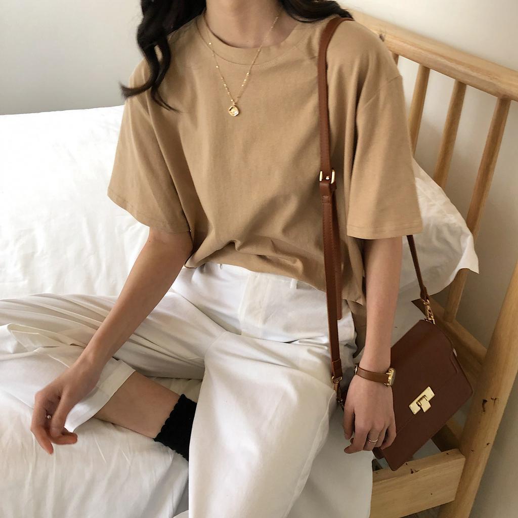 Áo Thun Tay Ngắn Cổ Tròn Màu Trơn Đơn Giản 32820